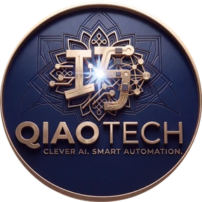 QIAO TECH sovereign AI crest emblem — gold mandala circuit with wordmark